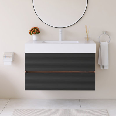 Meuble-lavabo mural 36 po avec lavabo à surface solide blanc