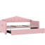 Lit de jour simple rose revêtu de velours doux, avec lit gigogne escamotable, et poches de type C pour les livres