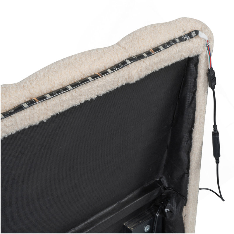 Lit plateforme tapissier simple avec lit gigogne Teddy, Beige