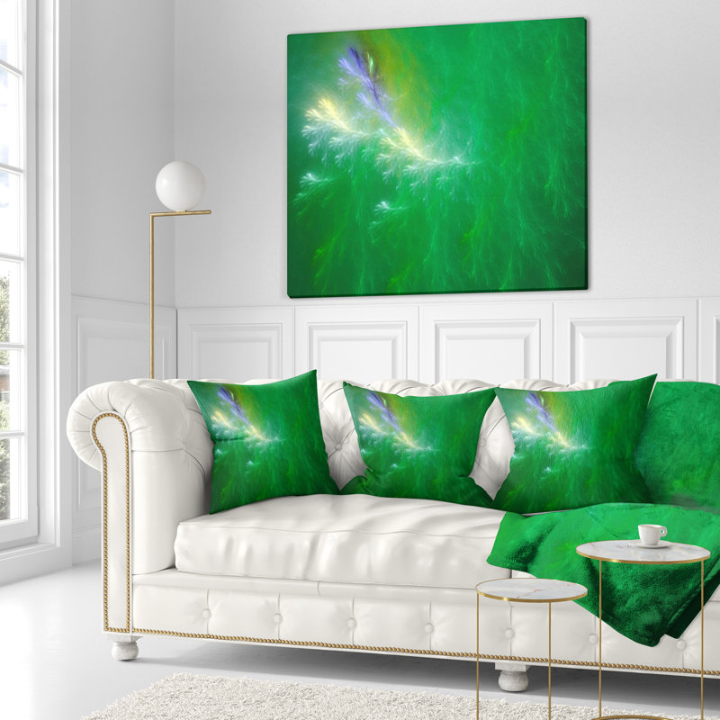 Vert tonnerre fractal vert - coussin imprimé abstrait, 16 po x 16 po, Coussin décoratif