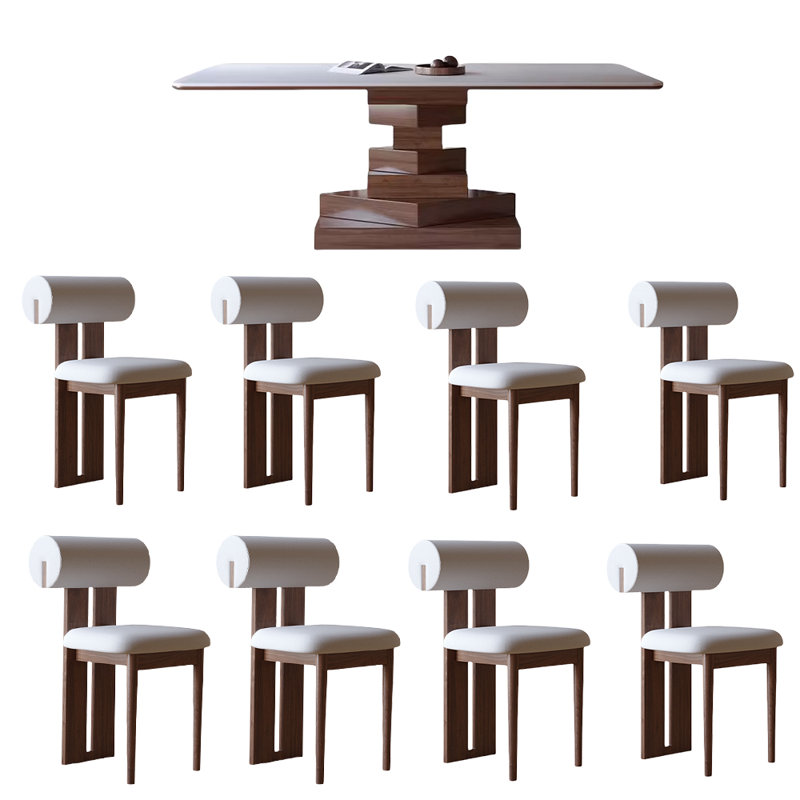 French Vintage Home Dining Table Sets 8 - Person Pedestal Dining Set, 29.52"H x 70.86"L x 35.43"W
