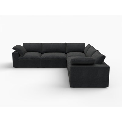 Black Linen Blend Modular L Shaped Five Piece Corner Sectional