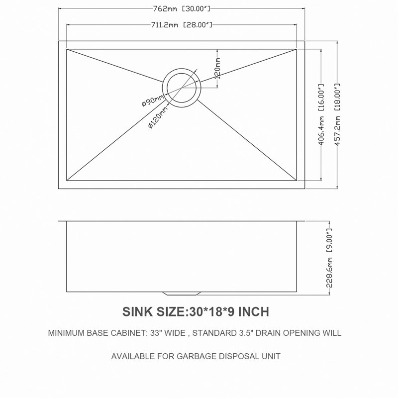Évier de cuisine encastré, évier de cuisine encastrable en acier inoxydable profond de calibre 16 avec installation de drain (aucun accessoire supplémentaire)