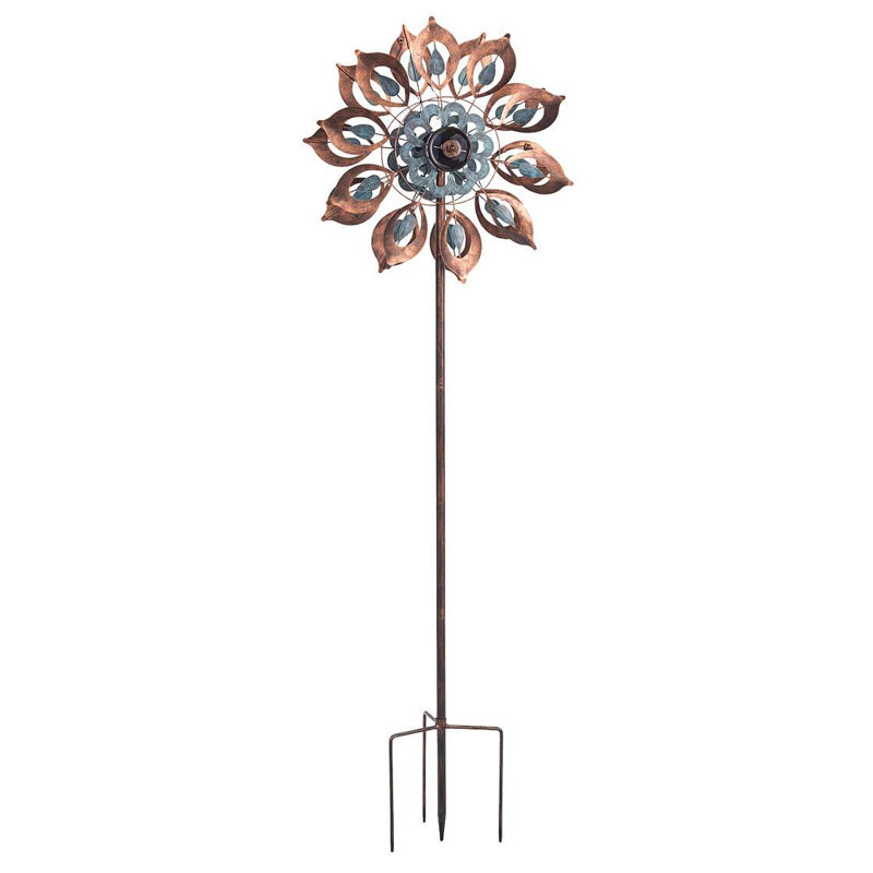 Antique Lily Flower Solar Wind Spinner Garden Stake