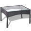 Ensemble de canapé et table d'extérieur 4 pièces en rotin noir, plateau en verre, coussins crème