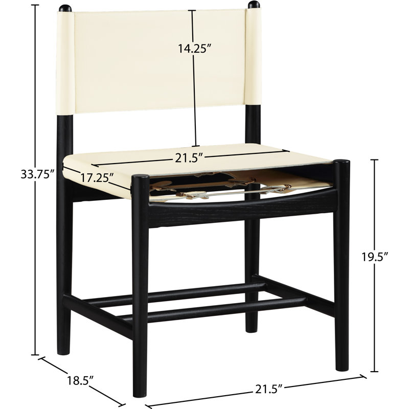 Chaise rembourrée en cuir Rawlins, Crème végétalien en cuir, Noir