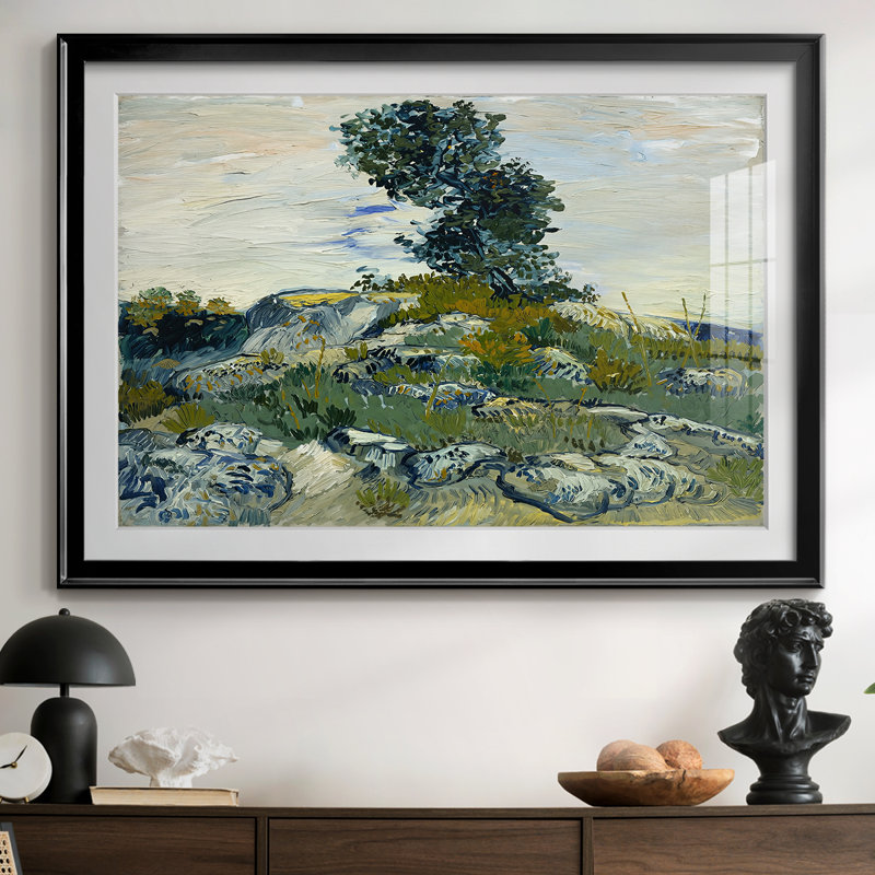 Roches avec chêne - Vincent van Gogh - reproduction encadrée avec passe-partout et verre - 1888, 26,5 x 36,5, Noir
