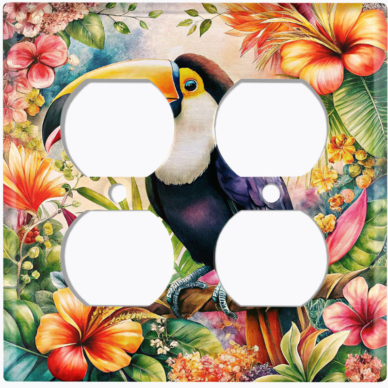 Couvercle de plaque d'interrupteur en métal; Bascule 4 bandes US standard - Toucan tropical, # 4 Quad bascule