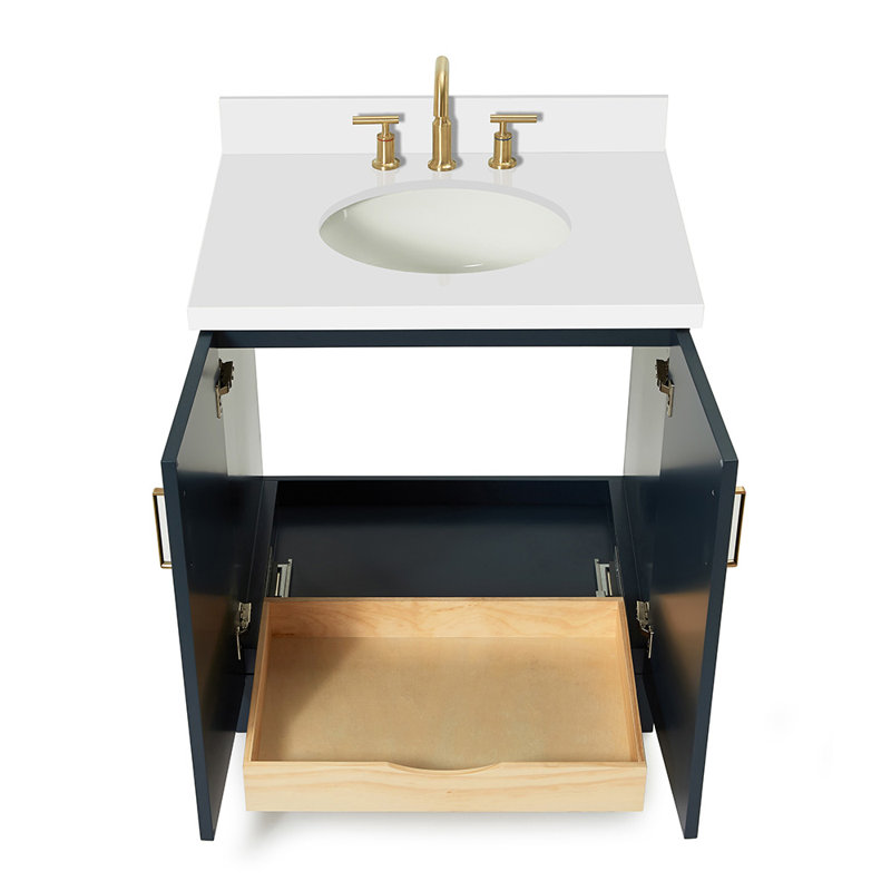 31 IN.  Single Bathroom Vanity, Oval, Midnight Blue, White Quartz