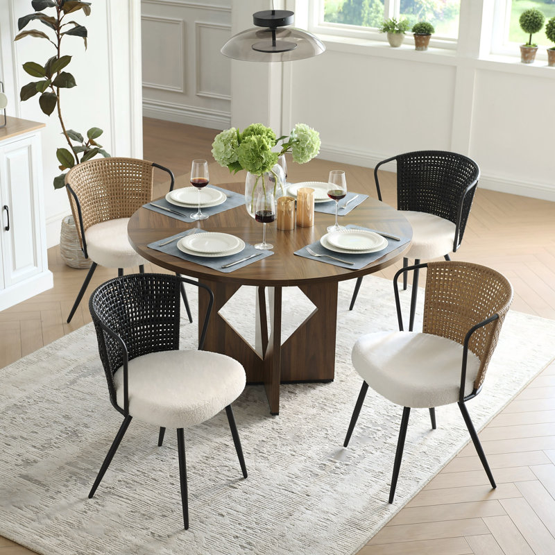  19" Seat Height Rattan Dining Chair - Wingback Dining Room Seat With Metal Legs For Home, Kitchen(Set of 2), Black, 2