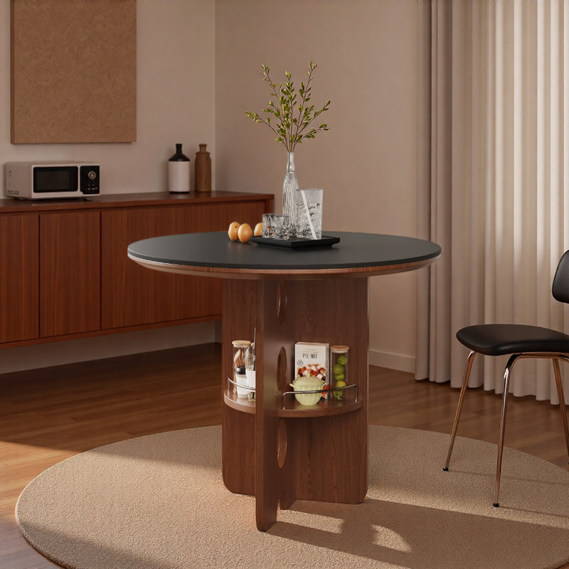 Table de salle à manger ronde exquise avec rangement durable, Noir, H 29,52 po x L 39,37 po x l 39,37 po