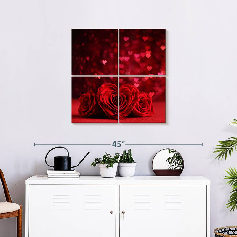 Roses et cœurs rouges Lelend, H 26 po x l 26 po