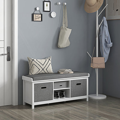 Banc à chaussures avec coussin, banc de rangement avec 2 tiroirs et tablette réglable