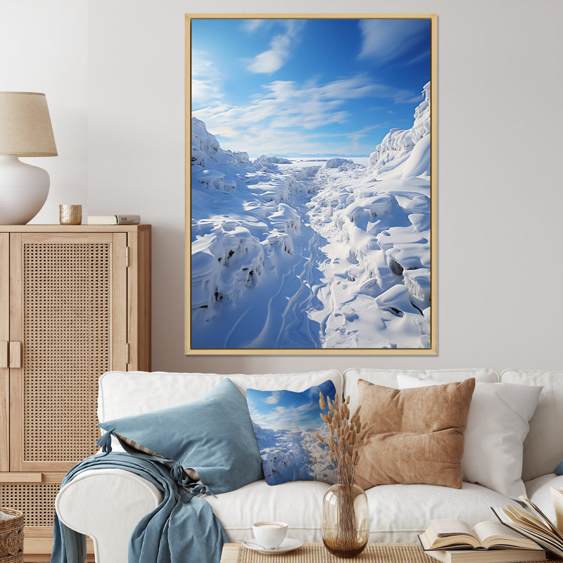 Paysage d'hiver enneigé à l'horizon I, H 40 po x l 30 po x P 1,5 po, Cadre naturel flottant