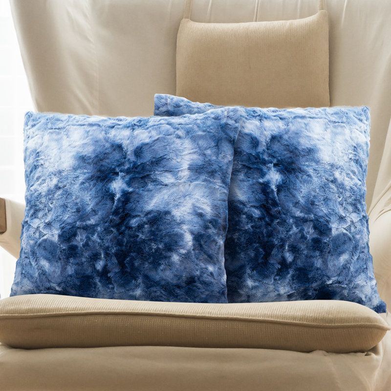  Faux Fur Throw Pillow, White/Blue