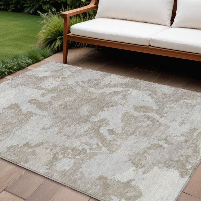 Tapis intérieur lavable abstrait taupe et brun 9 pi x 12 pi