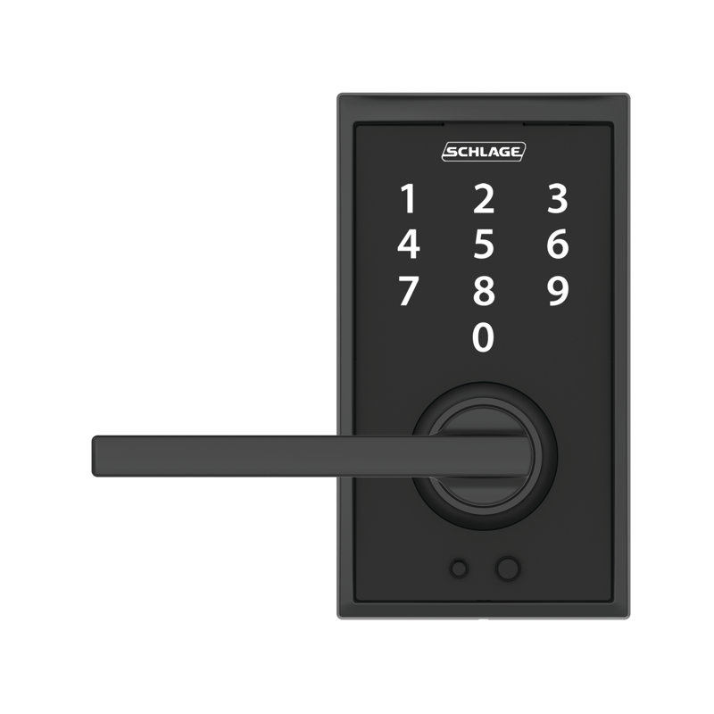Schlage Touch Keyless Touchscreen Lever with Century Trim and Latitude Lever, Matte Black