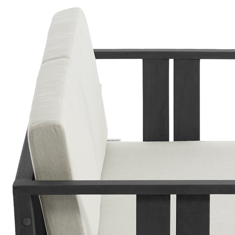Causeuse d'extérieur en bois de teck avec coussin et accoudoirs Junco, Chameau clair, Noir