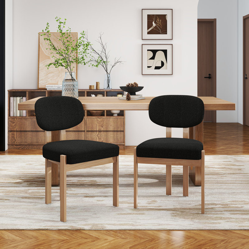 Solid Wood Dining Chairs Set, Modern Farmhouse Fabric Upholstered Dining Room Chair Kitchen Chairs, 2, Black