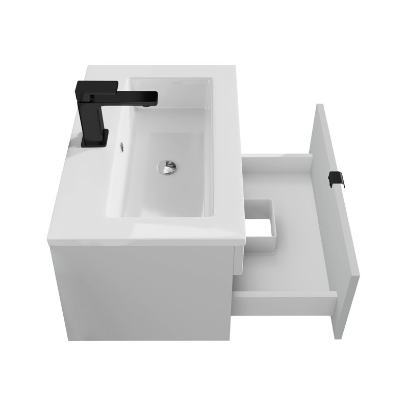 Loft Collection 24" Wall Mount Modern Bathroom Vanity - Canadian Grey / Black Handles, Canadian Gray / Black, 24"
