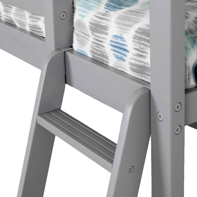 Lit superposé en forme de L avec bibliothèque Friedman, Bureau, Simple sur double, Gris