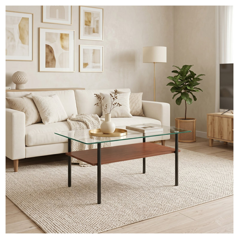 Table basse Modern Modern, H 17,7 po x l 25,6 po x P 41,3 po, Clear / Black