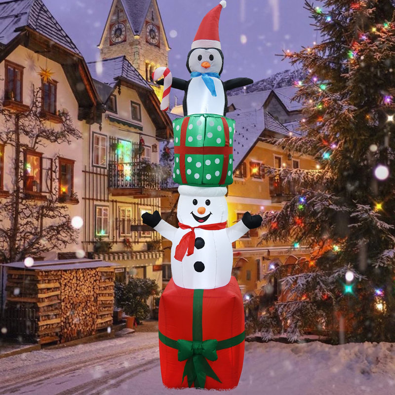 Boîte-cadeau gonflable pyramide bonhomme de neige et pingouin