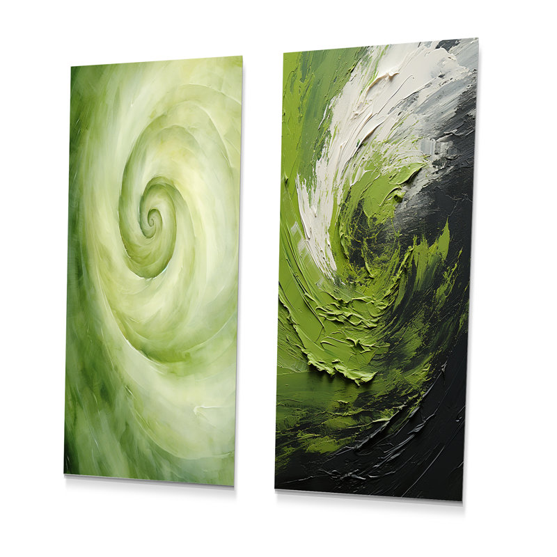 Green Serene Spiral Dreams - Abstract Spirals Metal Wall Art Set Of 2, 32" H x 32" W