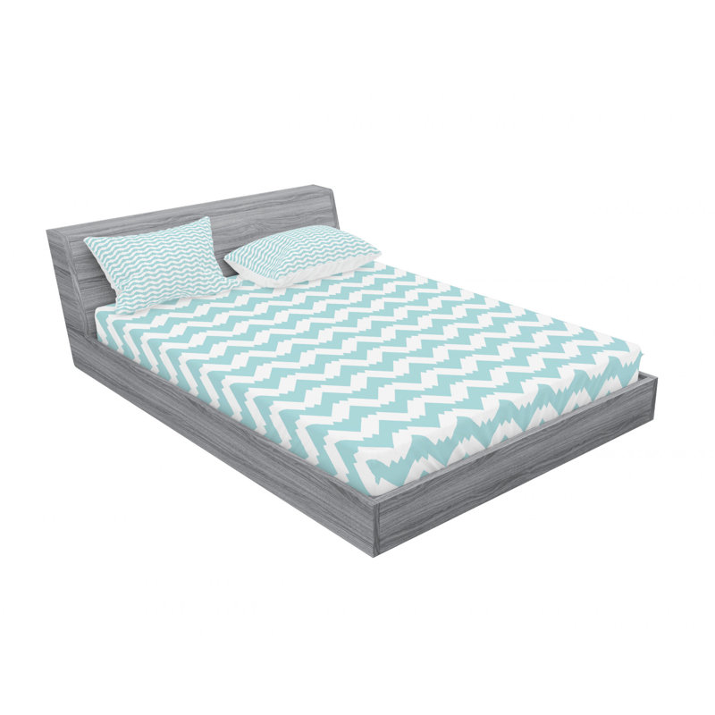 Microfiber Chevron Sheet Set, Full/Double Sheet Set with Fitted Sheet, Light Blue/White Chevron