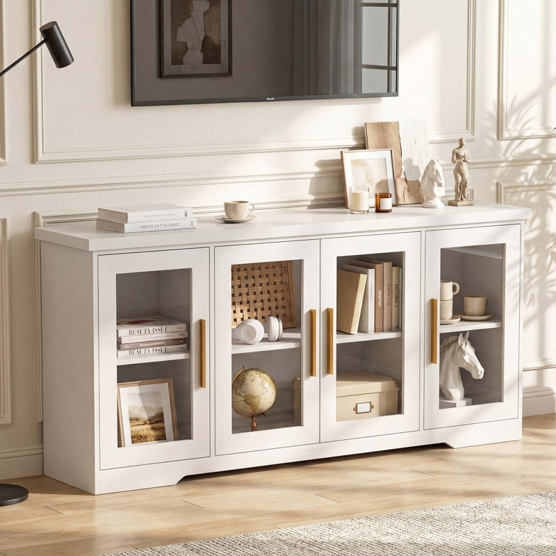 Buffet de rangement de 66 po de large avec portes vitrées et tablettes ajustables
