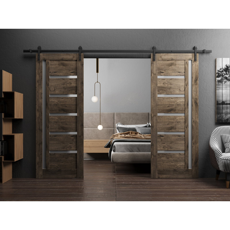 Panelled Wood Barn Door without Installation Hardware Kit, Cognac Oak, 60" x 80"