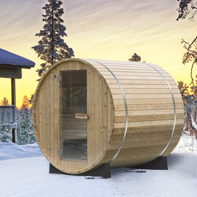 2-Person Canada Red Cedar Outdoor Barrel Sauna with View Window,Electric Heater,Sauna Starter Kit