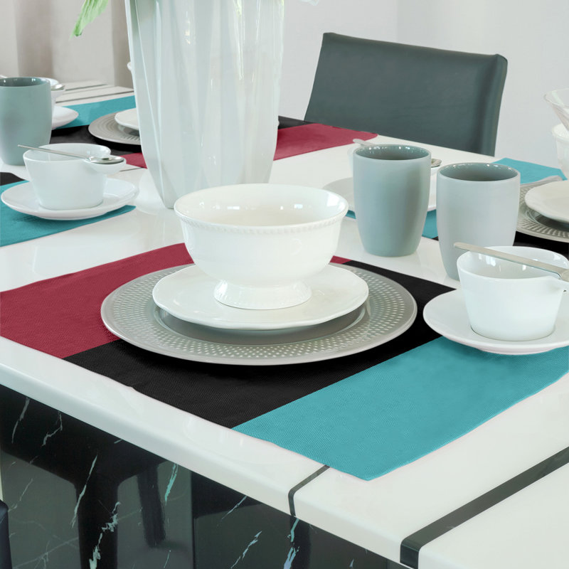 Cotton No Pattern Rectangle Placemat, Sedona Red/Black/Teal