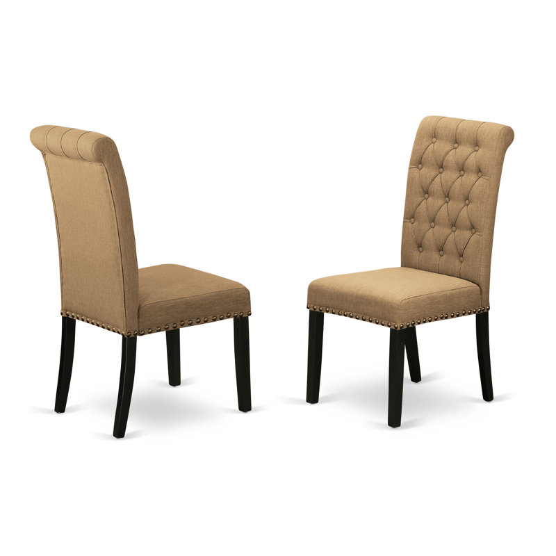 Bremond Parson Dining Room Chairs - Button Tufted Nailhead Trim Light Sable Linen Fabric Padded Chairs, Set of 2, Black