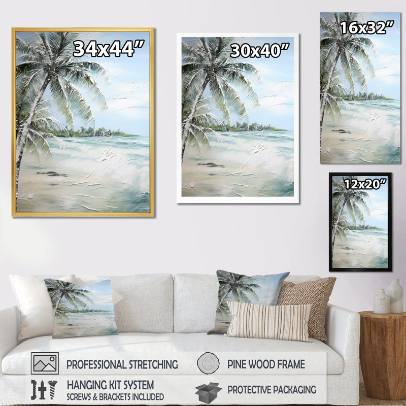 " Palm Tree Ocean View Paradise ", 44" H x 34" W x 1.5" D, Silver Framed
