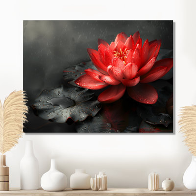 «Red Grey Vintage Glamour Lotus Photo I», reproduction d'art mural Lotus