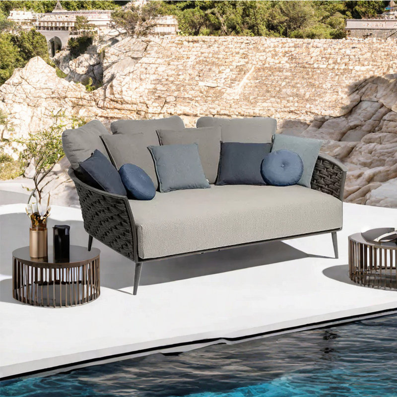 70.87'' Wide Rectangle Patio Daybed with Cushions, Dark Gray, Dark Gray
