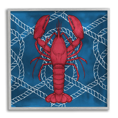 «Red Lobster Outline Rope Motif Ocean Life», estampe numérique texturée par Ziwei Li