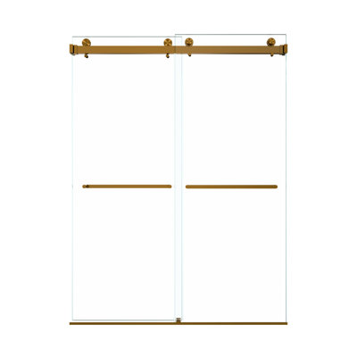 Double porte de douche coulissante, H 80 po, réglable de 56 à 60 po, verre trempé épais de 10 mm, or brossé, largeur réglable et installation réversible, étanchéité supérieure, poignées en acier inoxydable 304 3/8