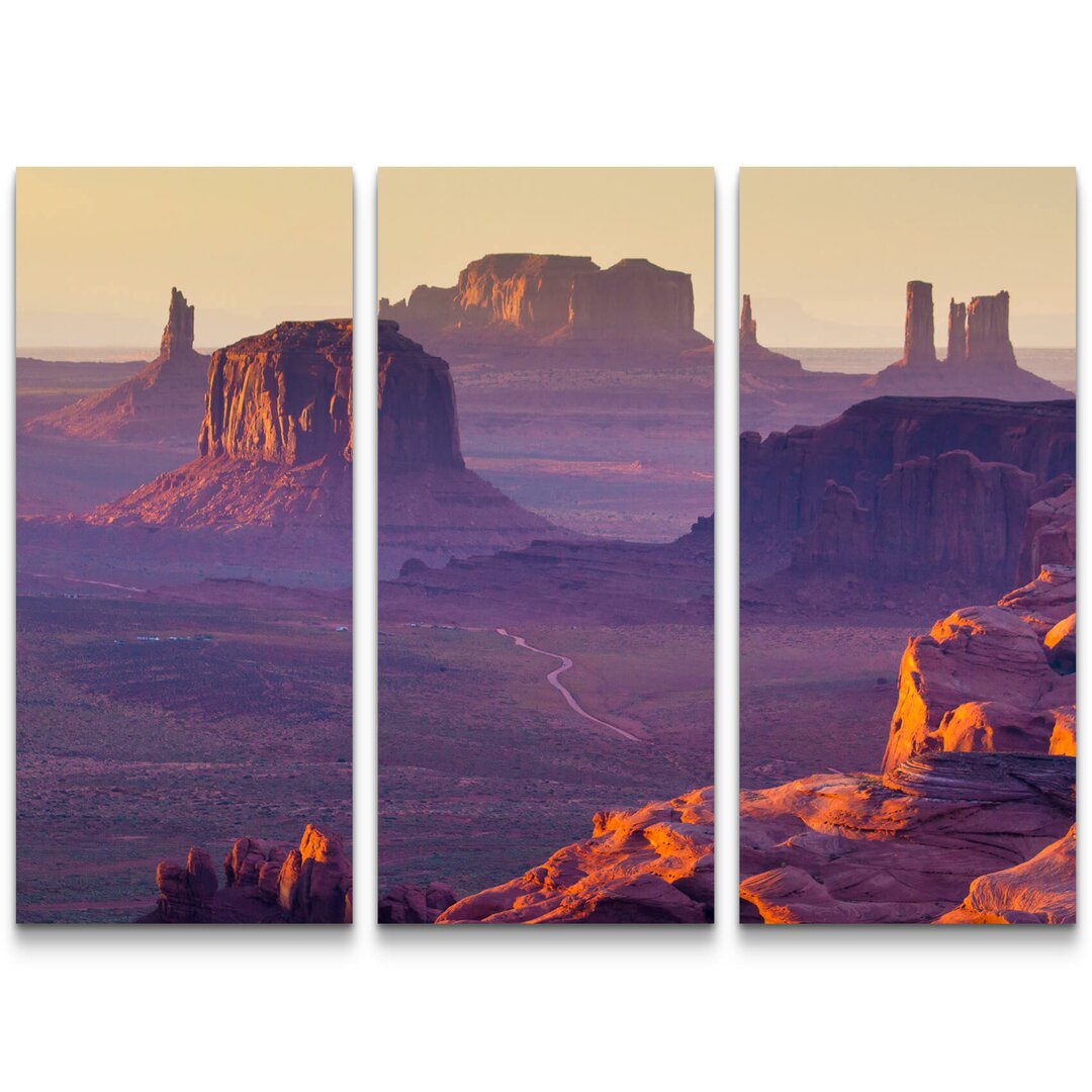 3-tlg. Leinwandbilder-Set Monument Valley bei Sonnenuntergang