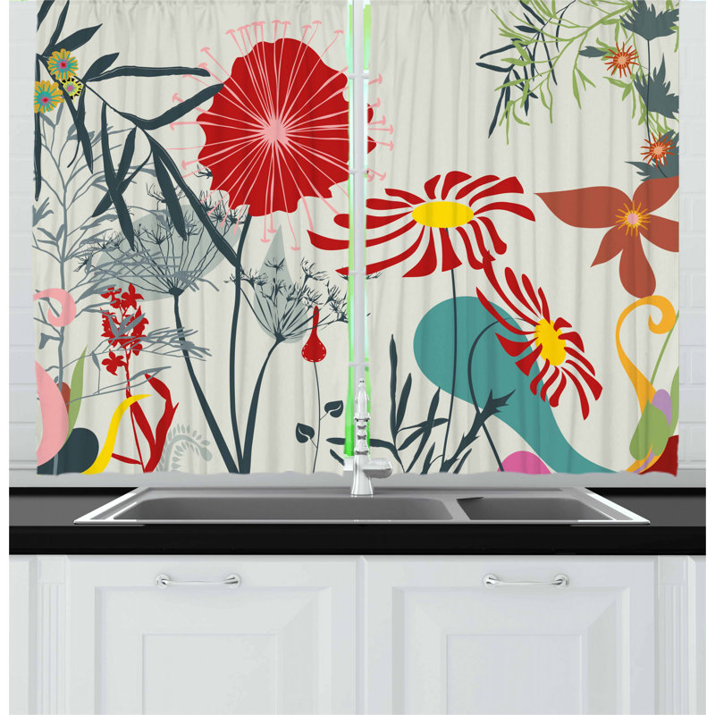 Floral Multicolor Polyester Light-Filtering Kitchen Tier Curtains