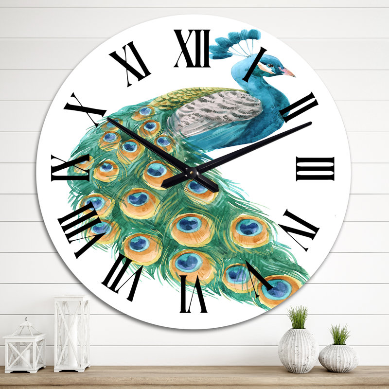 Horloge murale traditionnelle vibrante bleu jaune et vert, Grand
