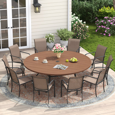 Lehigh 10-Person Patio Dining Set with 63" Round Dining Table and 10 PVC-coated polyester Dining Chairs