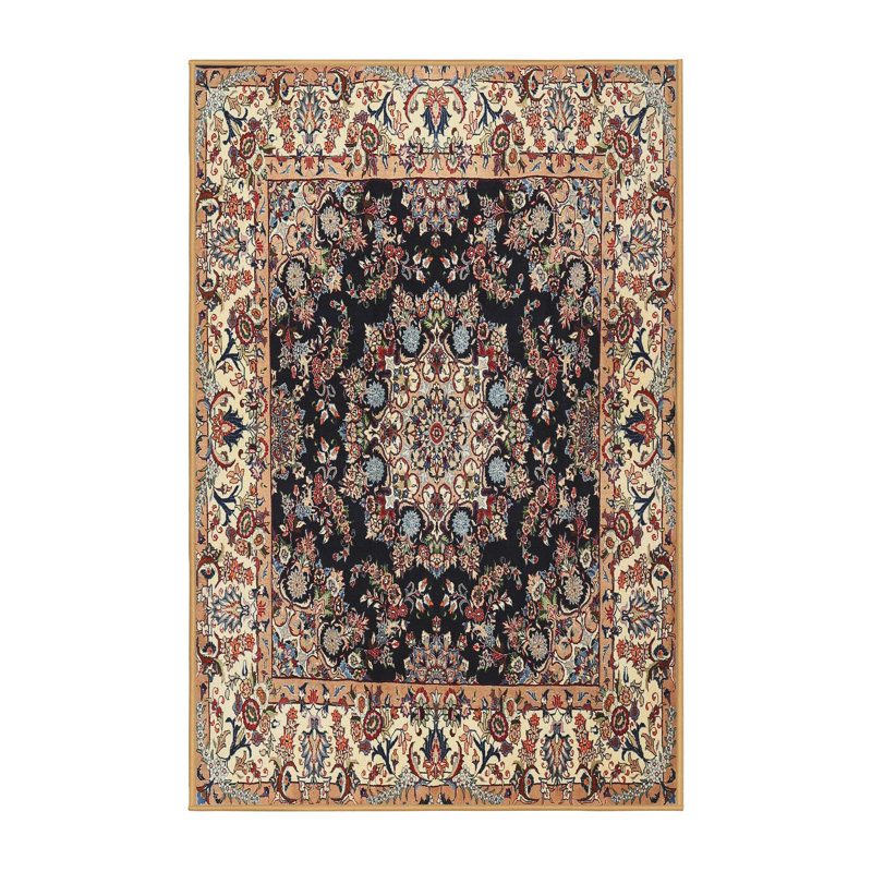 Tapis noir/beige traditionnel Carlstrom, Rectangle 5 pi x 7 pi