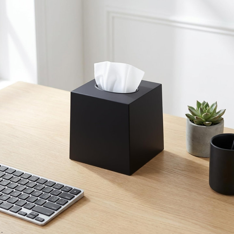 Dwellza Home Square Plastic Tissue Box Cover, Black