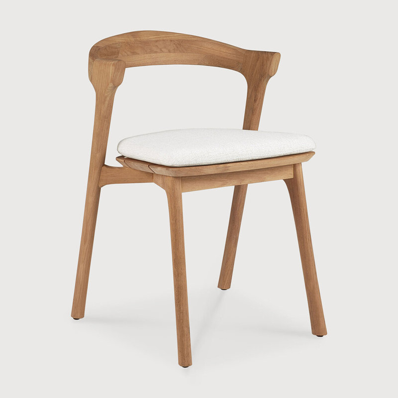 Bok Outdoor Dining Side Chair, Teak  Frame/Off White Cushion