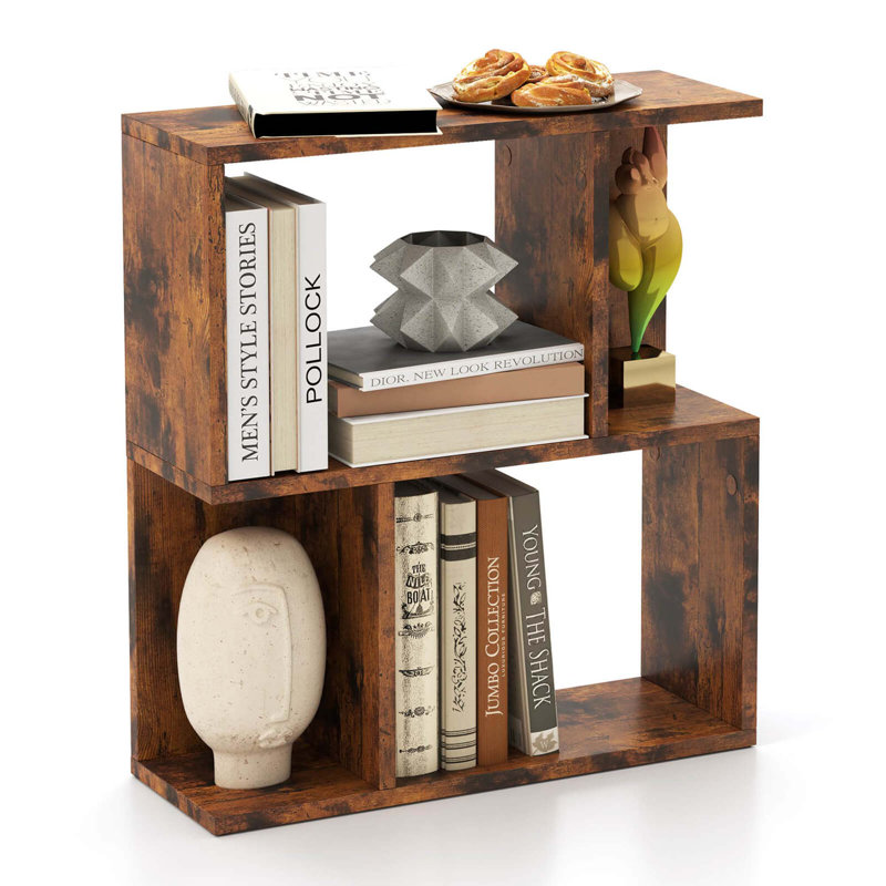 1 Pcs 3-tier Bookshelf Geometric Bookcase Side Table With Open Storage Display Shelf, Brown