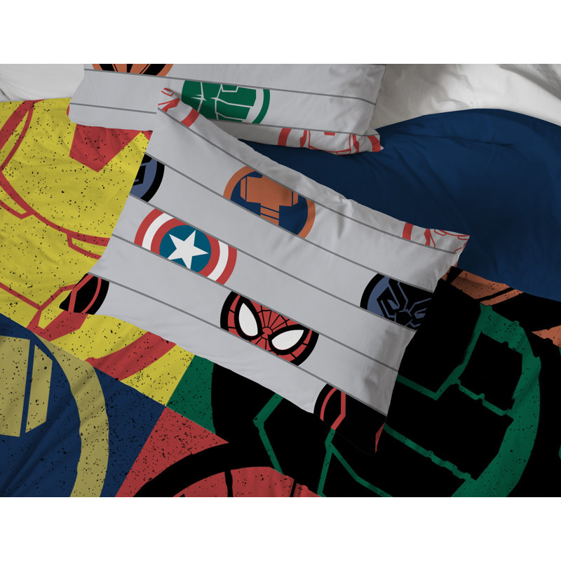 Ensemble de lit Marvel Emblems, Édredon simple + 4 pièces supplémentaires