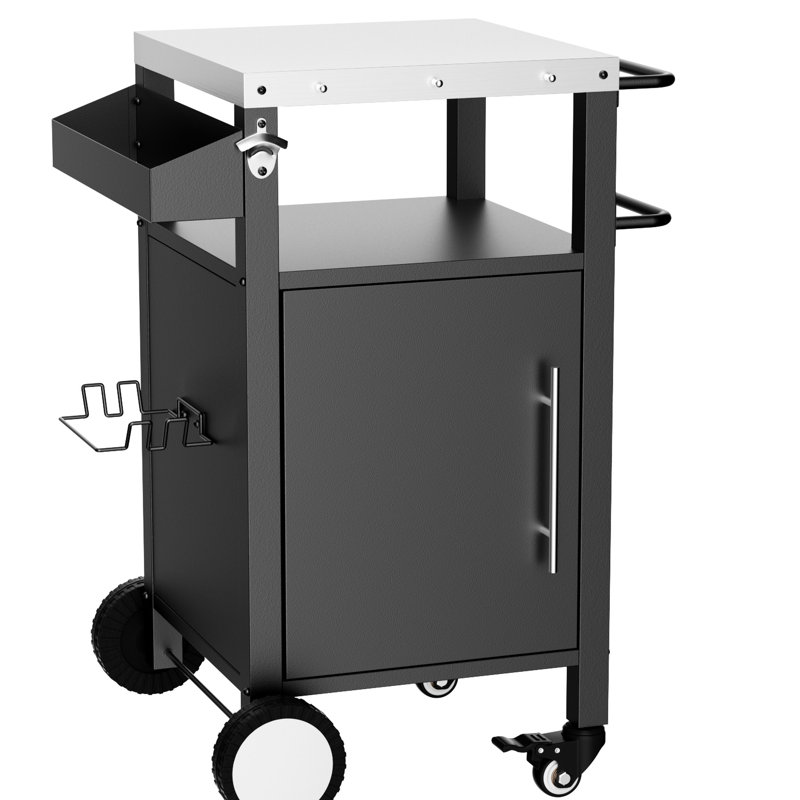 Chariot de barbecue polyvalent pour la terrasse ou le patio - Acier inoxydable, cour noire pour ranger tous vos outils de cuisson,