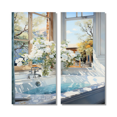«Bathroom Tranquil Reflections», impression d'art sur toile, ensemble d'humour blanc de 2